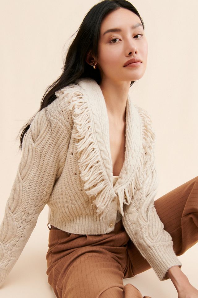 dh New York Fringed Cable-Knit Cardigan