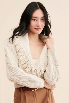 dh New York Fringed Cable-Knit Cardigan