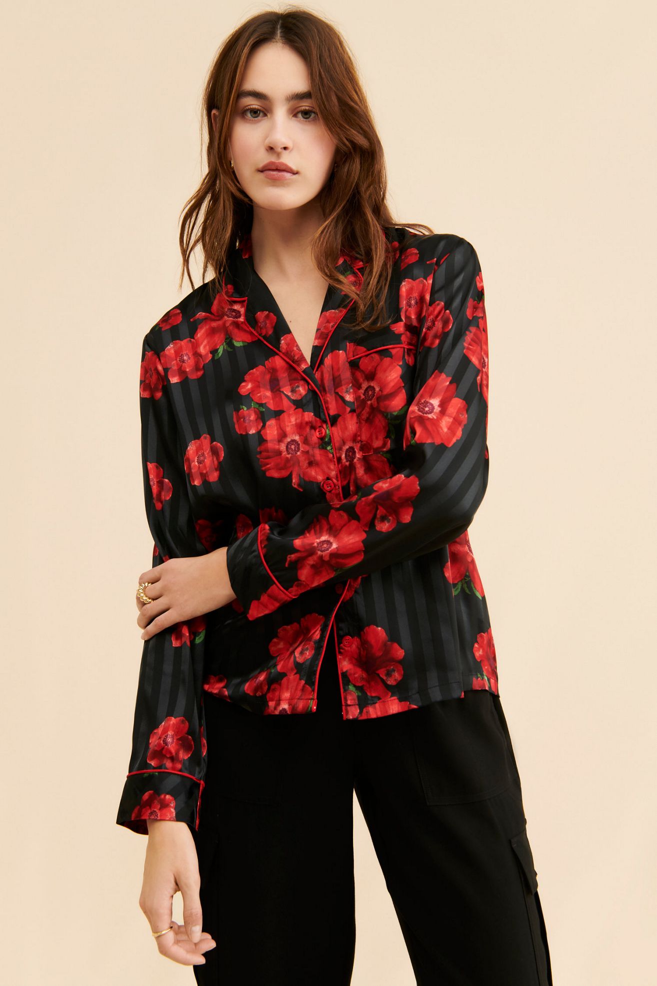 Rachel Parcell Satin Jacquard Pj Shirt