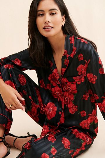 Rachel Parcell Satin Jacquard Pj Shirt