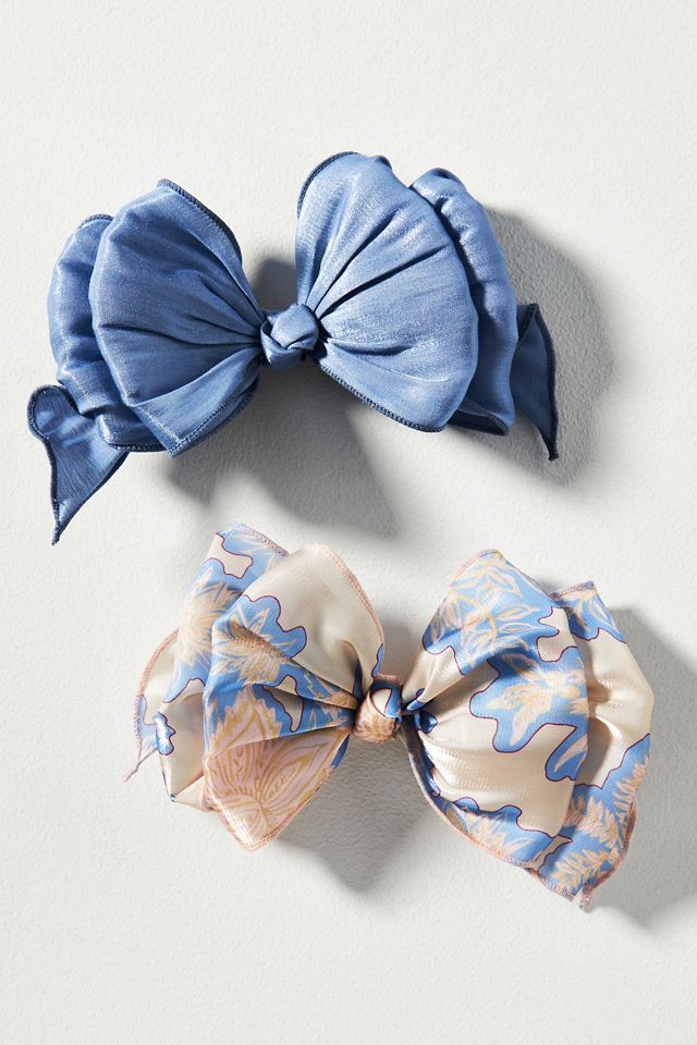 Satin Floral Hair Bows, Set of 2 | Anthropologie