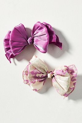 Shop By Anthropologie Satin Floral Hair Bows, Set Of 2 In Purple