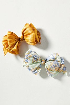 Shop By Anthropologie Satin Floral Hair Bows, Set Of 2 In Mint