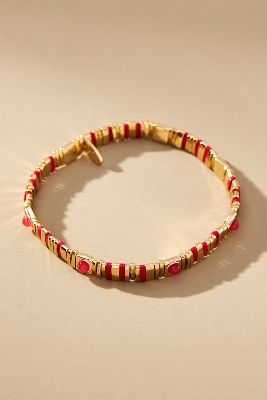 By Anthropologie Beaded Chicklet Bracelet In Red