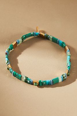 By Anthropologie Beaded Chicklet Bracelet In Green