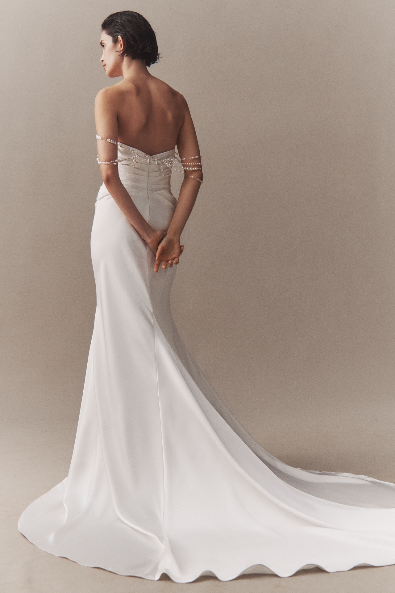 Watters Raine Strapless Pearl-Chain Wedding Gown