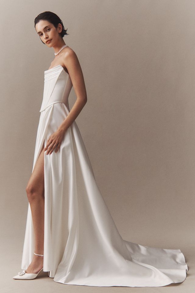 Wtoo by Watters Allie Strapless Corset Satin Wedding Gown #6