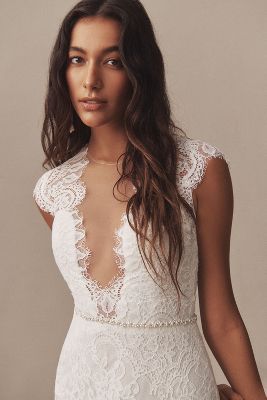 Watters Wtoo By  Philomene Lace Cap-sleeve Wedding Gown In White