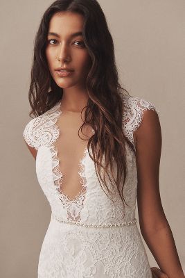 Shop Watters Wtoo By  Philomene Lace Cap-sleeve Wedding Gown In White