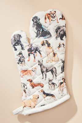 Anthropologie Dog Breeds A-z Oven Mitt In White