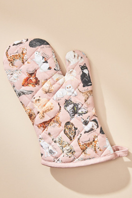 Anthropologie Cat Breeds A-z Oven Mitt In Pink