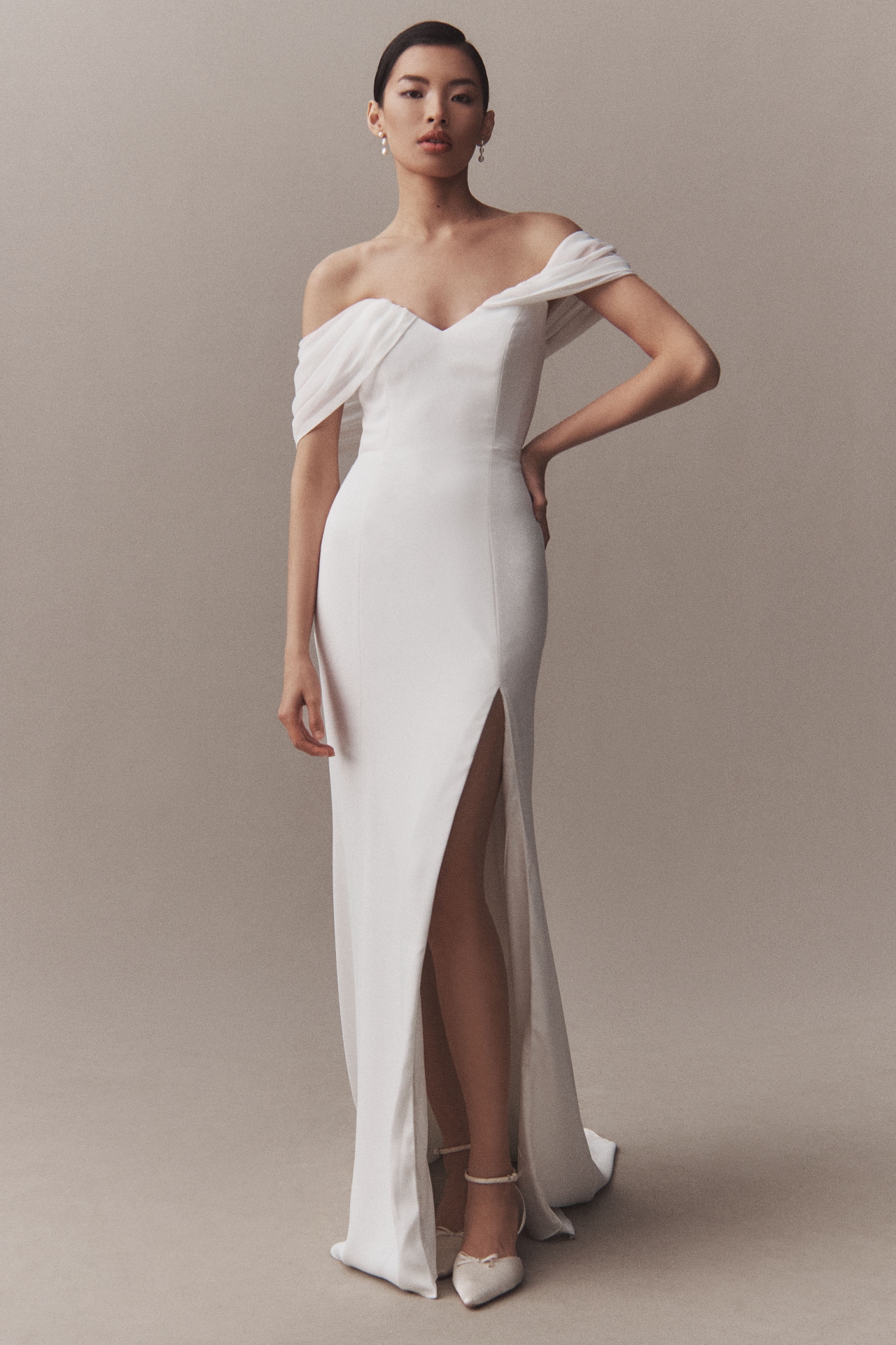 Jenny by Yoo Hilaire Off-The-Shoulder Fit & Flare Wedding Gown