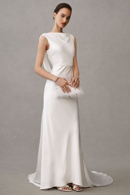 Jenny By Jenny Yoo Nessa High-neck Draped Open-back Satin Wedding Gown In White