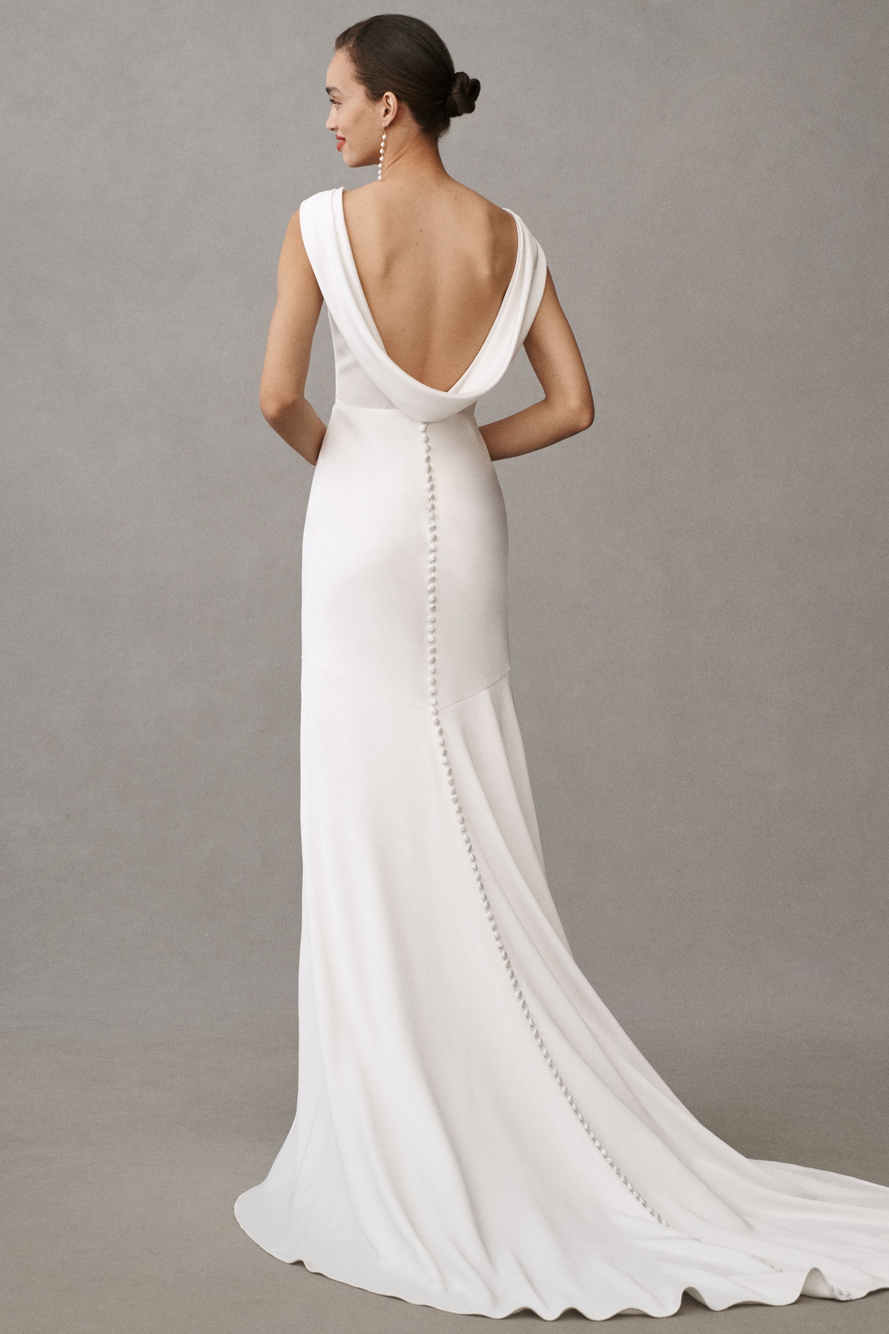 Jenny by Yoo Nessa High-Neck Draped Open-Back Satin Wedding Gown