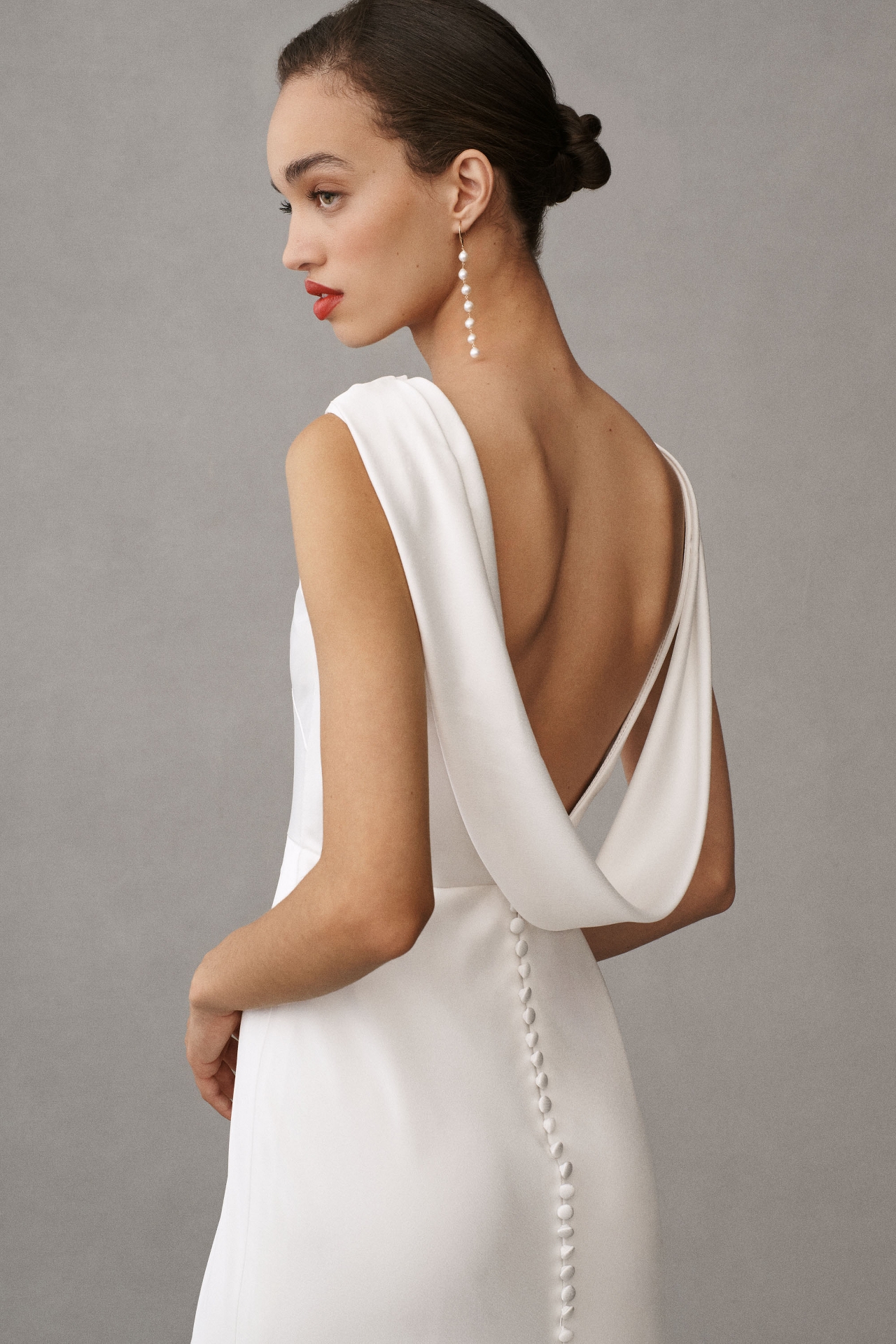 Jenny by Yoo Nessa High-Neck Draped Open-Back Satin Wedding Gown