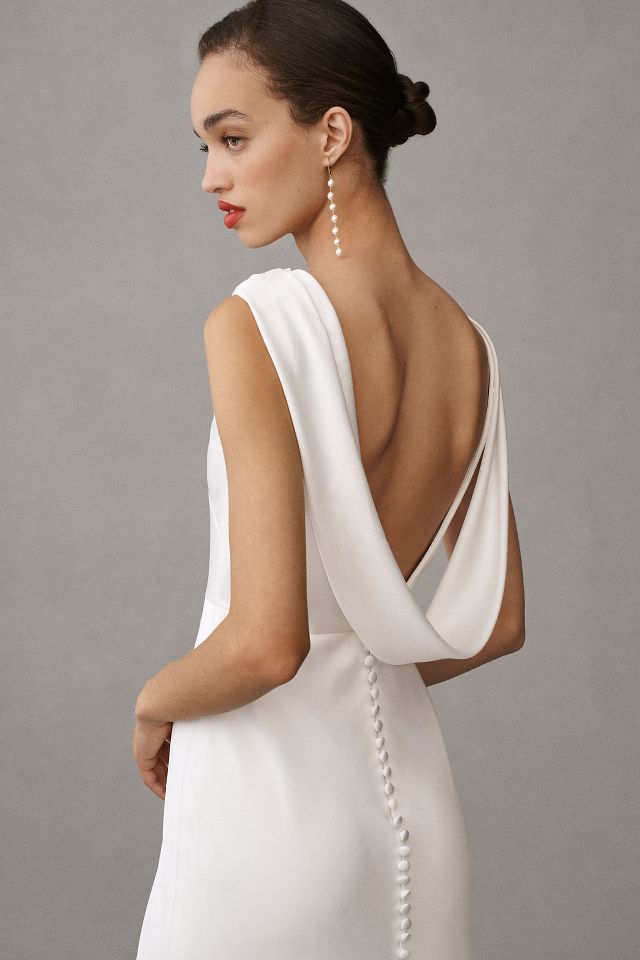 Jenny by Jenny Yoo Nessa High-Neck Draped Open-Back Satin Wedding Gown #3