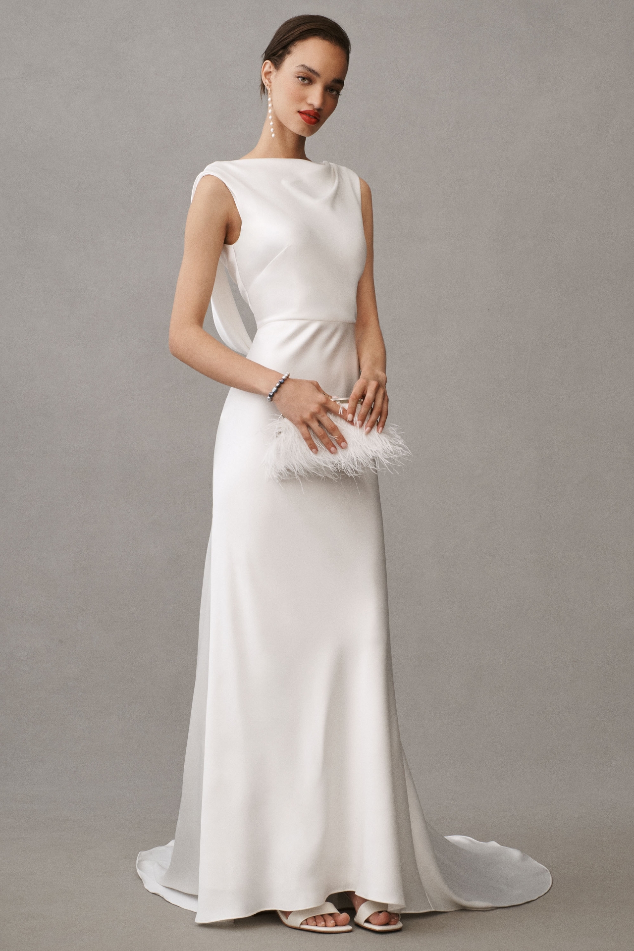 Jenny by Yoo Nessa High-Neck Draped Open-Back Satin Wedding Gown