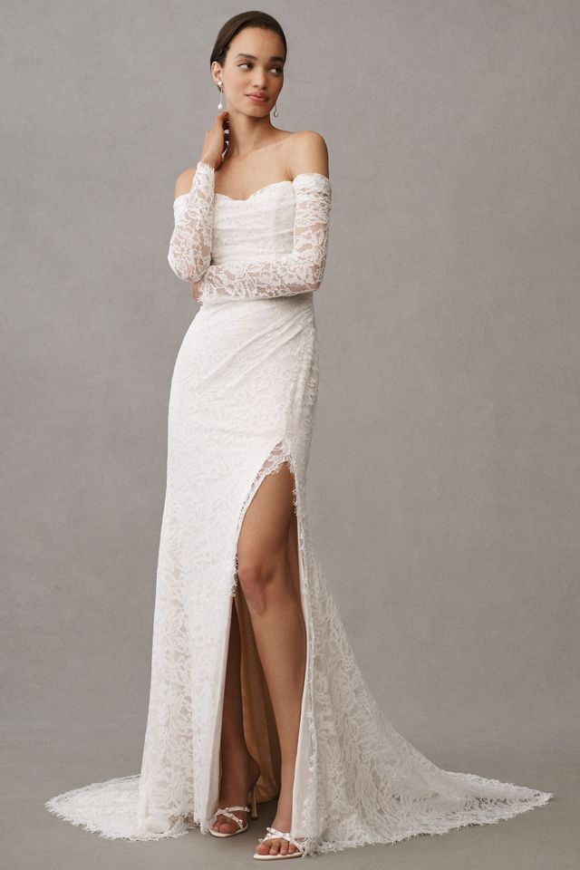 Jenny by Jenny Yoo Dove Long-Sleeve Off-The-Shoulder Lace Wedding Gown #1