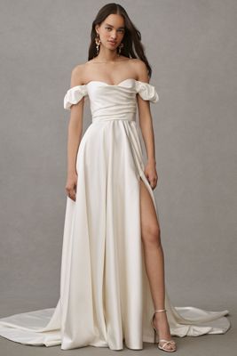 Jenny by Jenny Yoo Lee Satin Off-The-Shoulder A-Line Wedding Gown