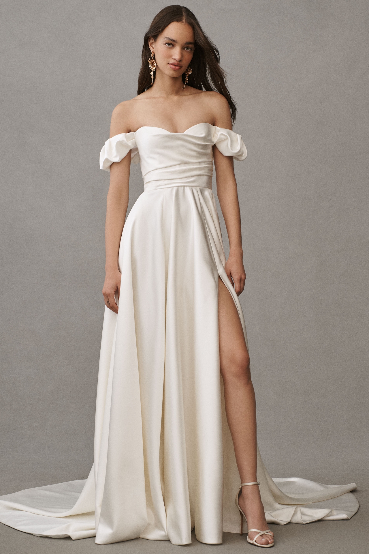 Jenny Yoo Kennedy Off-The-Shoulder A-Line Satin Wedding Gown