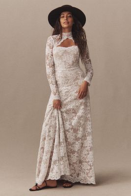 V. Chapman Whitby Long-sleeve Wedding Gown In White