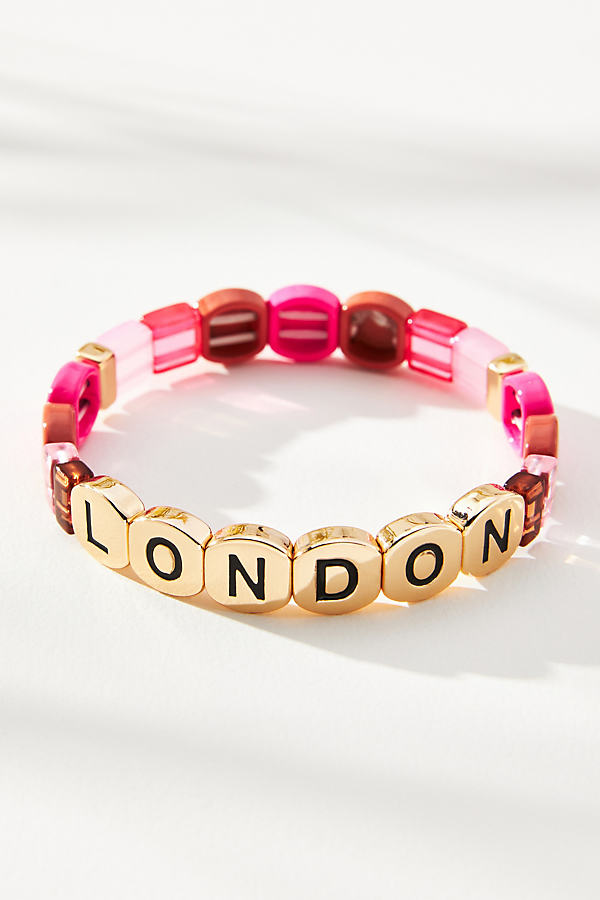 Shop Anthropologie Worded Beaded Chicklet Bracelet In Pink