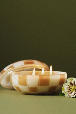 Reese Woody Golden Amber & Pine Checkered Glass Candle