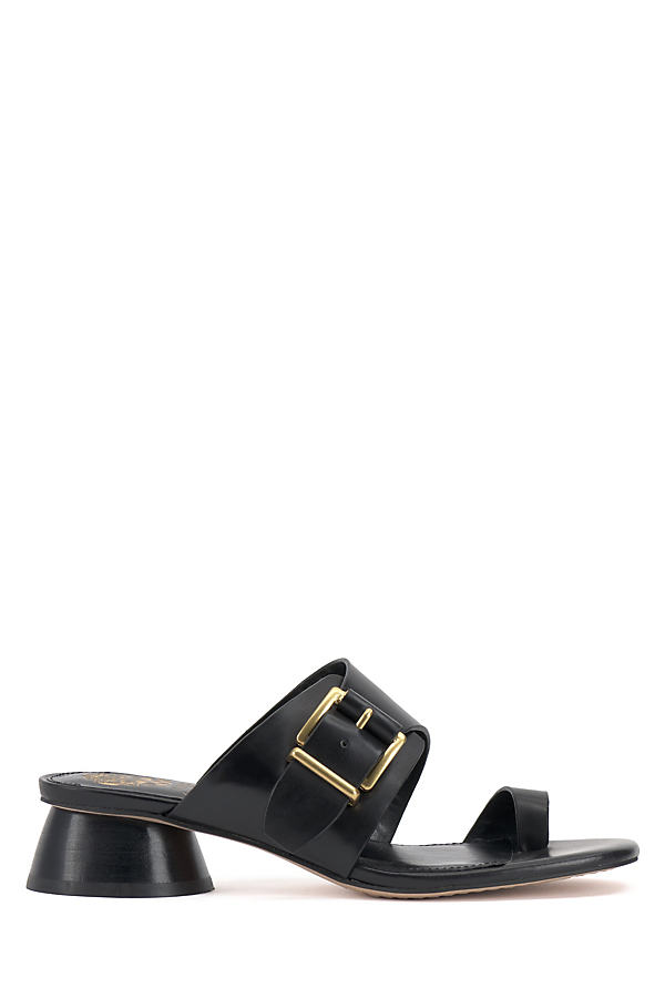 Shop Vince Camuto Lenqua Kitten-heeled Buckle Sandals In Black