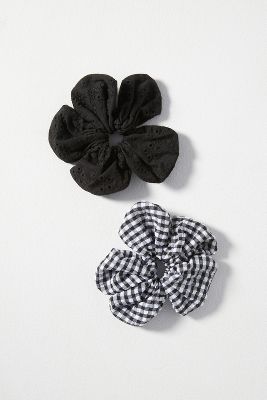 By Anthropologie Flower Hair Scrunchies, Set Of 2 In Black