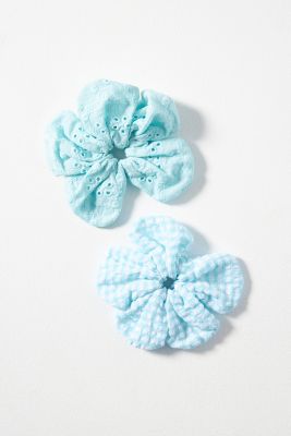 By Anthropologie Flower Hair Scrunchies, Set Of 2 In Blue