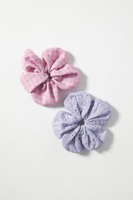 By Anthropologie Flower Hair Scrunchies, Set Of 2 In Purple