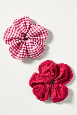 By Anthropologie Flower Hair Scrunchies, Set Of 2 In Red
