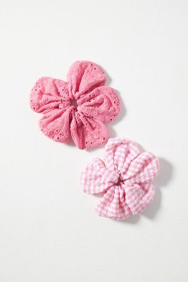 By Anthropologie Flower Hair Scrunchies, Set Of 2 In Pink