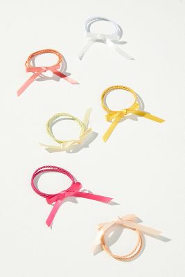 Shop By Anthropologie Assorted Satin Bow Hair Bobbles, Set Of 6 In Pink