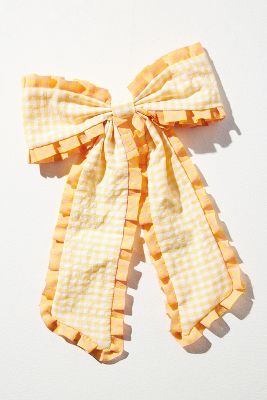Shop By Anthropologie Gingham Ruffle Hair Bow Clip In Yellow