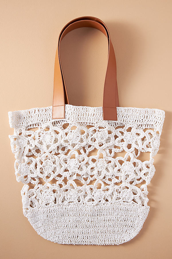 Shop By Anthropologie Floral Crochet Tote In Beige