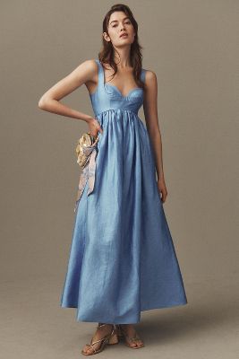 Shop Acler Sandgate Sleeveless A-line Midi Dress In Blue