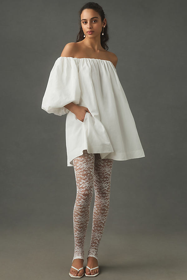 By Anthropologie Lace Stirrup Tights In White