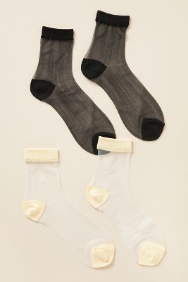 Anthropologie Solid Sheer Socks, Set Of 2 In Multicolor