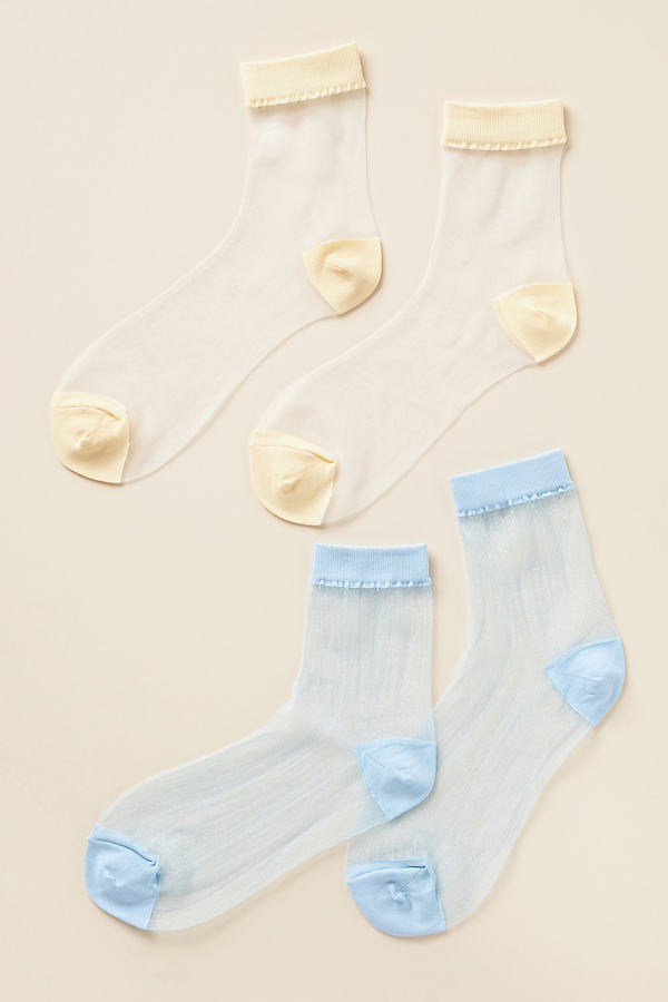 Anthropologie Solid Sheer Socks, Set Of 2 In Blue