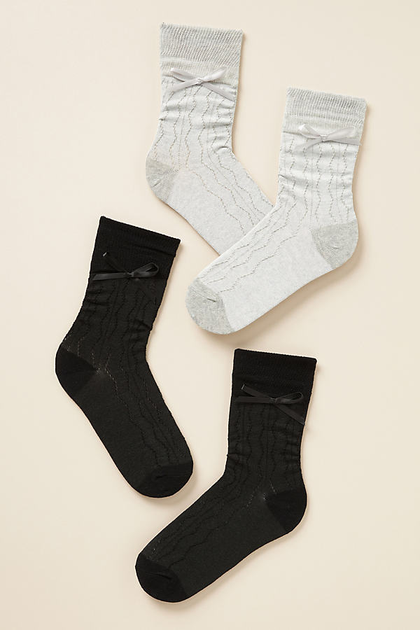 Shop Anthropologie Bow Socks, Set Of 2 In Black