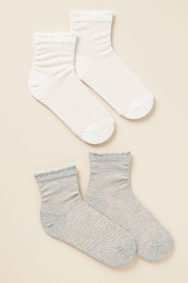 Shop Anthropologie Lettuce-edge Socks, Set Of 2 In Grey