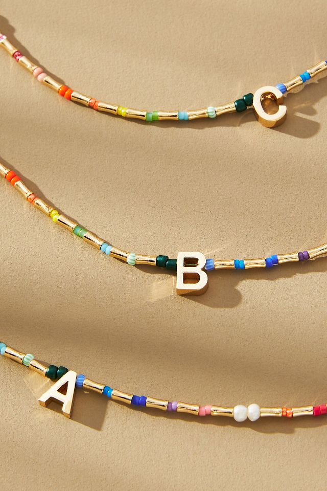 Gold Plated Multicoloured Beaded Monogram Necklace