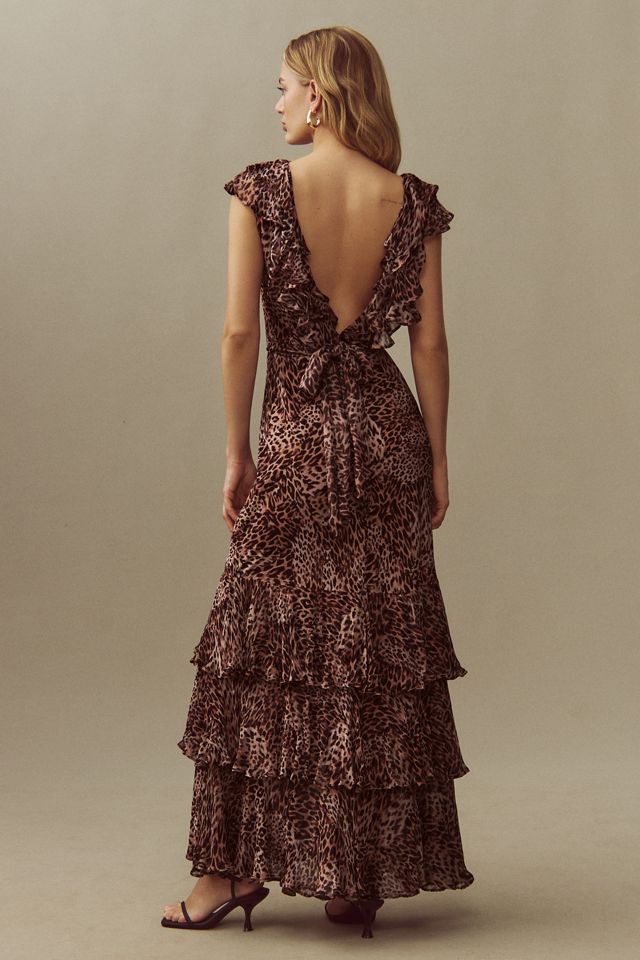 RIXO Rio Animal-Printed High-Neck Tiered Maxi Dress #2