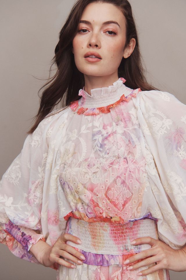 Elliatt Grandeur Long-Sleeve Floral Organza A-Line Midi Dress #1