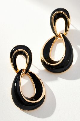 By Anthropologie Double Loop Enamel Drop Earrings In Black