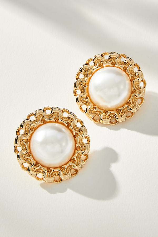 By Anthropologie Pearl Button Post Earrings In White