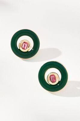 By Anthropologie Preppy Circle Post Earrings In Green