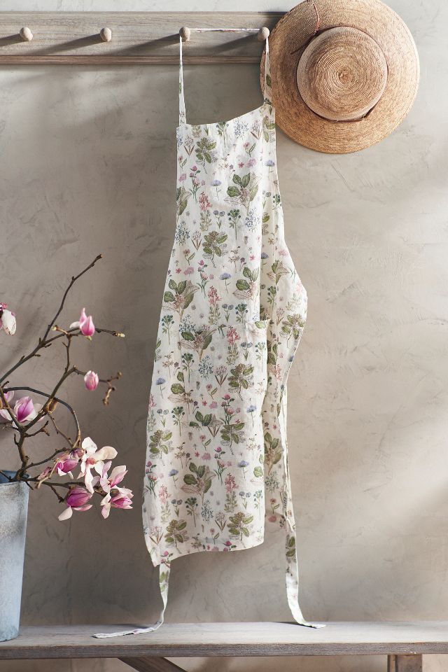 Botanical White Linen Apron