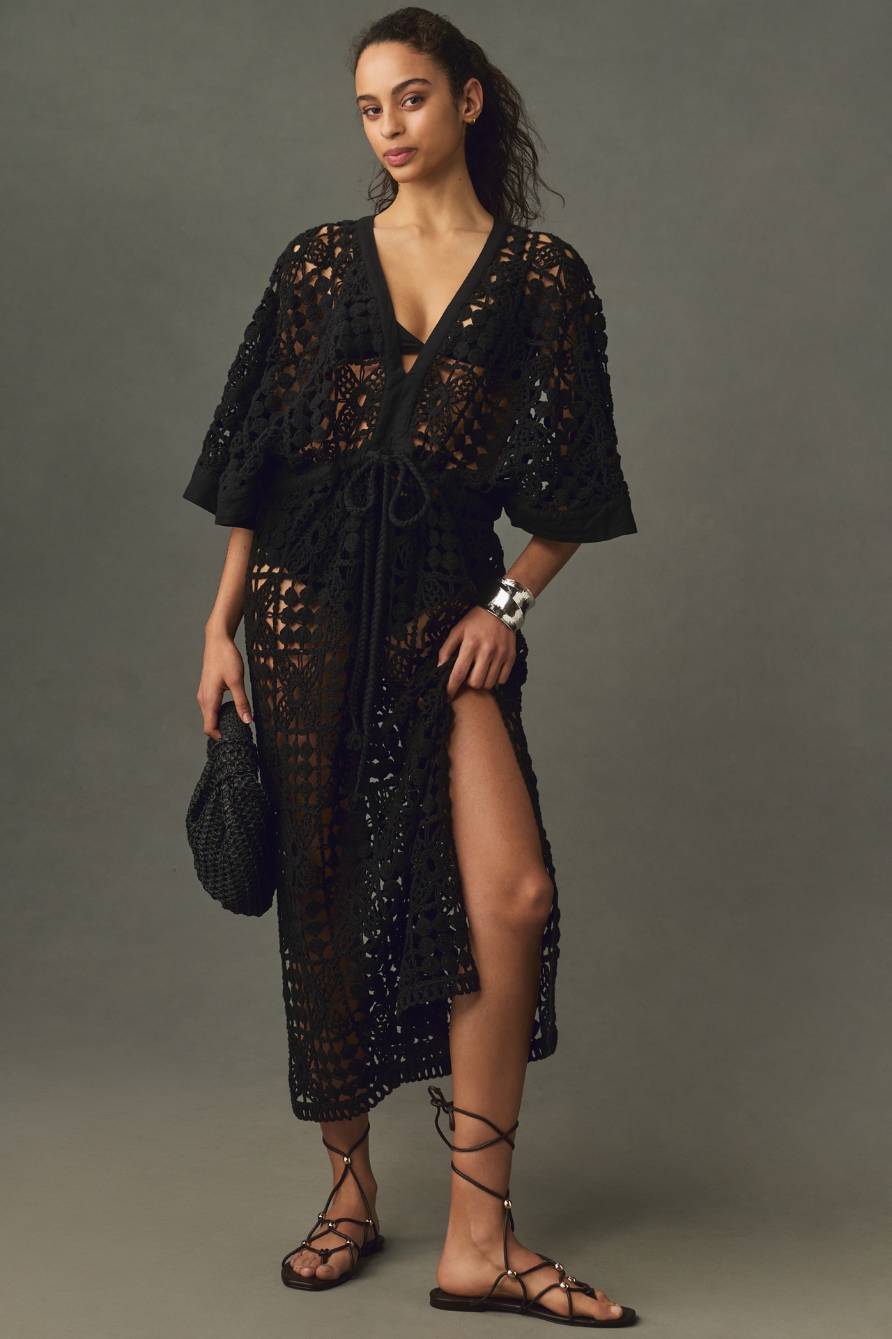 By Anthropologie Crochet Tie-Waist Kaftan